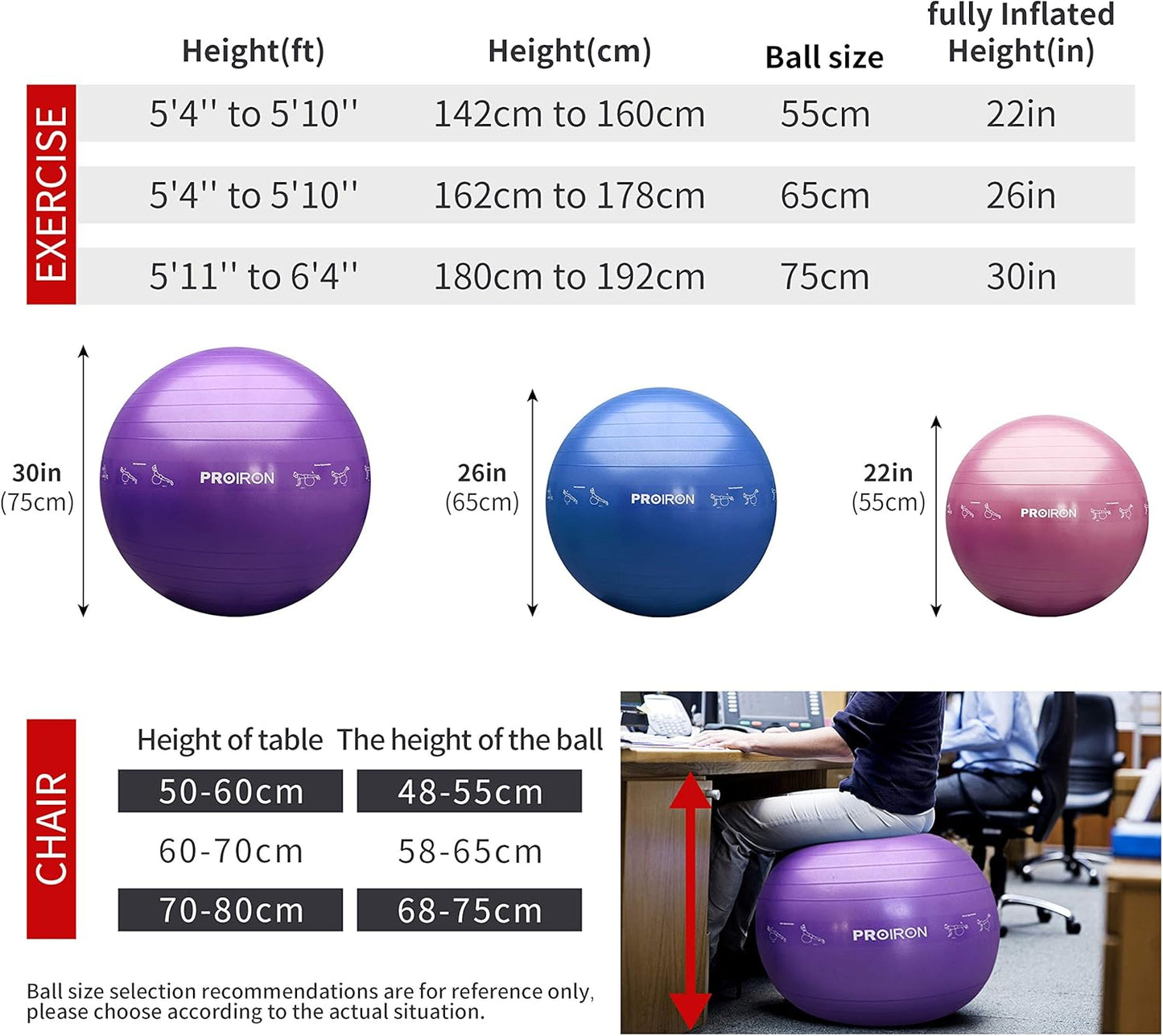 Yoga-Ball mit Pumpe, Yoga-Pose-Diagramm. 55/65/75CM